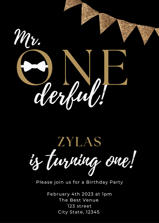 Mr. ONEderful Birthday Invite (canva template)